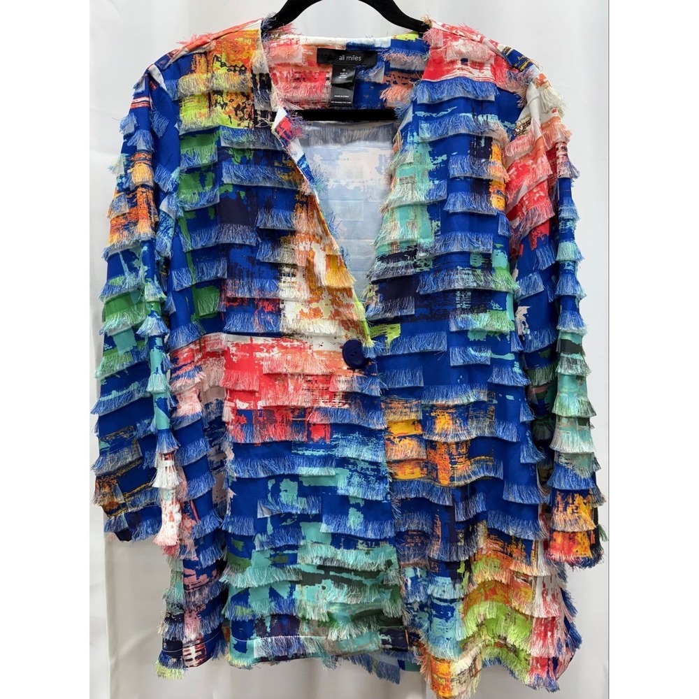 N17 Ali Miles sz M PTP 22" Eyelash Fringe Colorful Lightweight Blazer - Picture 2 of 6